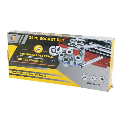 Tıfone 24-405 (24pcs) (1/2) Dr.socket Set (lokma & Soket & Adaptör & Cırcır Kolu) (chrome Vanadıum) (metal Çantalı)*7