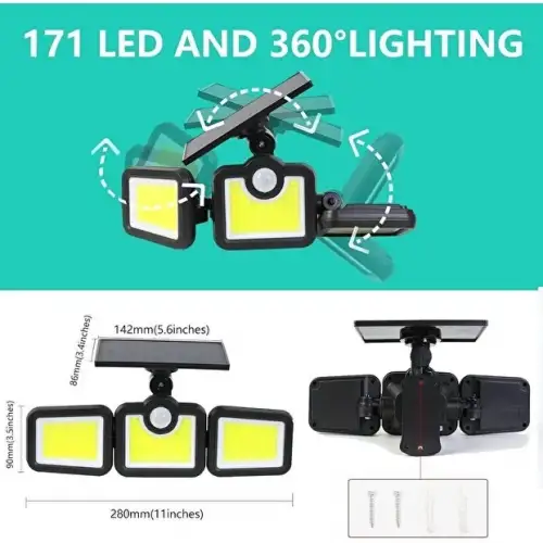 Volemi Üçlü Solar Led Projektör – Beyaz Işık – Sensörlü Dış Mekân Aydınlatma