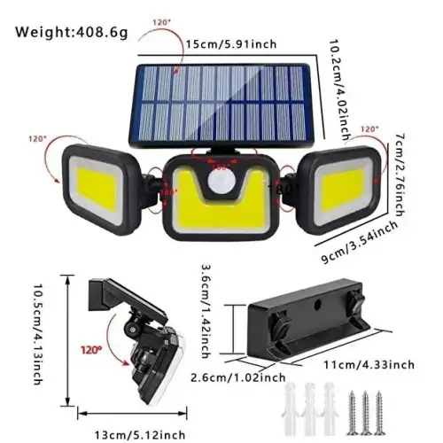 Volemi Üçlü Solar Led Projektör – Beyaz Işık – Sensörlü Dış Mekân Aydınlatma