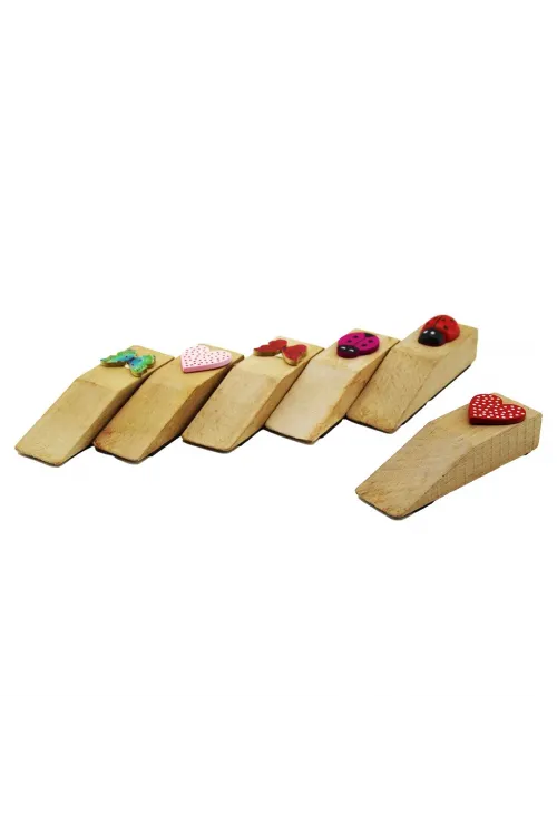 Balsa Group ( Süslü ) Ahşap Kapı Stoperi ( Uğur Böcek & Kelebek & Kalpli ) ( Pvc Kutu )*50x12