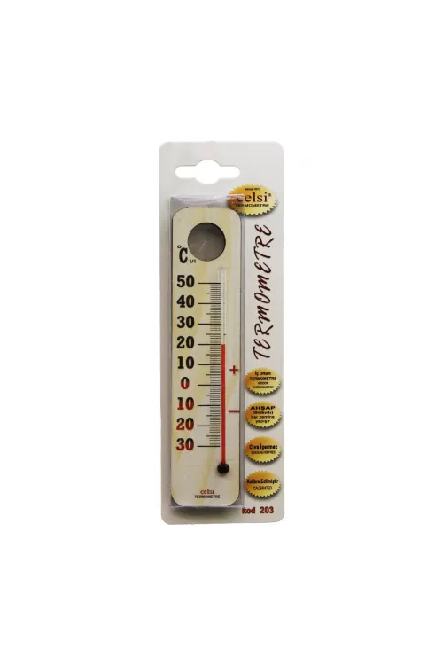 Celsi-203 ( Ahşap & Küçük= 3.5 X 15cm ) Derece & Oda Termometresi*250
