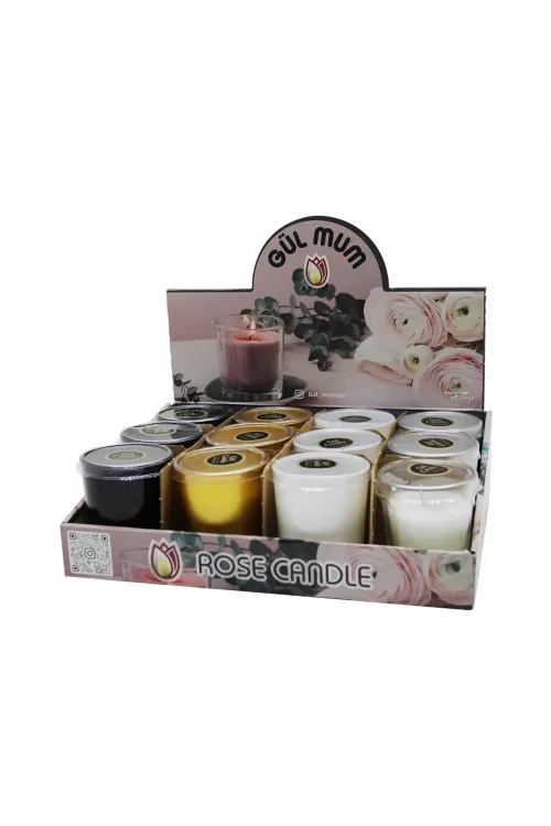 Gül Candle Renkli ( Cam Bardak ) Kokulu Mum*12=k