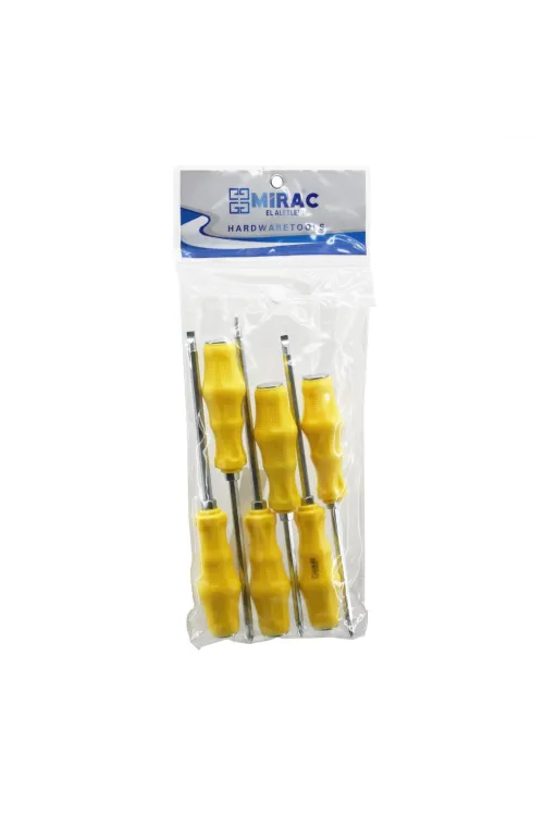 Mirac ( Pvc Ambalaj ) ( Kırmızı & Plastik Saplı ) ( Darbeli ) ( 6lı Set ) ( Çift Taraflı ) Tornavida Takımı*40