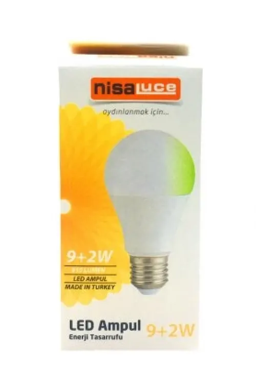 Nisaluc Eamp-074/by ( 9+2w ) ( E27 ) ( Beyaz-yeşil ) Led Ampul*10x10
