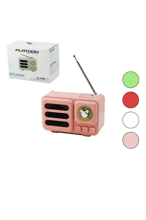 Platoon Pl-4708 (wireless) Hoparlör & Speaker & Radyo (ışıklı) (usb Şarjlı) (renkli Kasa & Bronz Çerçeve)(usb & Dc 5v & Tf)*60