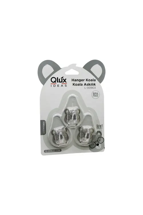 Qlux L-00903 ( 3pcs ) Koala Askı ( Şeffaf Askı ) ( Yapışkanlı Montaj )*60