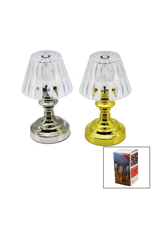 Table Lamp Bzd-mum-101 ( Pilli ) ( Mini ) ( Klasik Model ) Led Abajur Mika Kristal Başlık & Gold & Krom Ayak*120