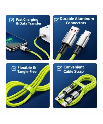 Platoon PL-8632 4-in-1 240W PD Hızlı Şarj Kablosu – Type-C Lightning Destekli