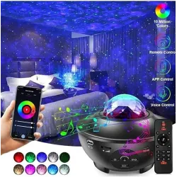 Yıldızlı Projektör Tavan Bulutsu Galaxy Lazer Işıklı Disko Topu Bluetooth Hoparlör Parti Led Lambası