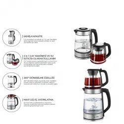 Egonex Sinbo Stm-5990 ( 2in1= Çaycı & Kettle ) ( Çelik ) Elektrikli Çay Makinesi ( 2lt + 1,2lt ) ( Çay Süzgeçli ) ( 360° Dönebilir )*4