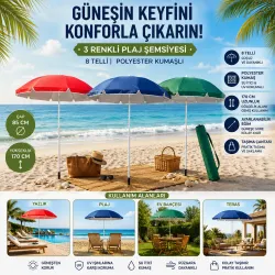 Egonex Skybelt Sky-122 ( 170cm Saplı ) ( Çap: 155cm ) ( Düz - Tek Renk ) Plaj Şemsiyesi ( 8telli & Fıberglass ) ( Polyester Kumaş )*24=k