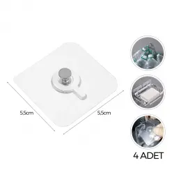 Enfa Enf-358 ( 4 Pcs ) ( 10mm Vidalı ) ( Şeffaf Pvc Yapışkanlı ) Askı*20x50