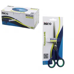 İbico İ20-015 ( 6 ½ & 17.5cm ) ( Orta ) Ev & Ofis Makas ( Paslanmaz Çelik ) ( Yeşil & Lacivert Kauçuk Kaplı Ergonomik Sap )*12x30