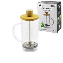 İbico İ22-348 French Press ( Bambu Kapak) ( 600ml ) ( Cam ) Bitki Süzgeçi*40