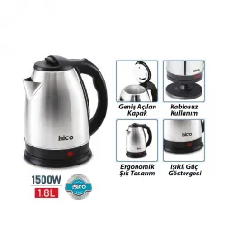 İbico Mtf-001 ( Çelik ) Kettle Elektrikli Su Isıtıcısı ( 360° ) ( 1.8lt ) ( 1500w )*6