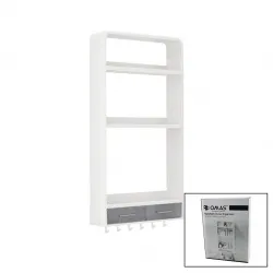 Omaş Om-0817 ( Beyaz ) Yapışkanlı Duvar Organizeri Plastik ( 3 Raf=14cm-19cm-30cm & 2 Çekmece=40cm & 6 Askı ) ( 19 Pcarça )*6