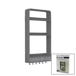Omaş Om-0824 ( Gri ) Yapışkanlı Duvar Organizeri Plastik ( 3 Raf=14cm-19cm-30cm & 2 Çekmece=40cm & 6 Askı ) ( 19 Pcarça )*6