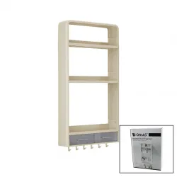 Omaş Om-0831 ( Bej ) Yapışkanlı Duvar Organizeri Plastik ( 3 Raf=14cm-19cm-30cm & 2 Çekmece=40cm & 6 Askı ) ( 19 Pcarça )*6
