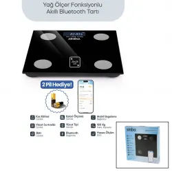 Sinbo Sbs-4470 ( Siyah ) (yağ Ölçer) Akıllı (bluetooth) Cam Baskül (pilli) (180kg/50gr) (26x26cm) (8-kişi Hafıza) (lcd Ekran) (℃ Gösterge)*10