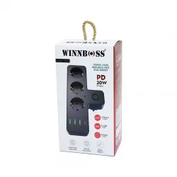 Wınnboss-3397 Siyah Termal Akım Korumalı ( 3xpriz ) ( 3xusb ) (1xtype-c) Duvar Tipi Priz*48