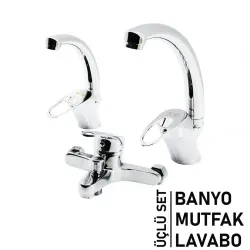 X6 ( 3lü Set ) ( Banyo & Evye Mutfak & Lavabo ) ( Aç Kapa ) Mix Batarya Musluk*12