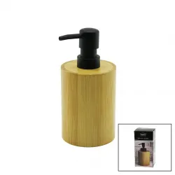 Yakut-12909 ( Yuvarlak ) Ahşap Bambu Sıvı Sabunluk ( Siyah Plastik Pompa ) ( Çap: 8cm & Y: 11cm )*48