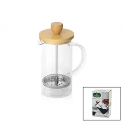 Yakut-9584 French Press ( 350ml ) ( Bambu Kapaklı ) ( Cam ) Bitki Süzgeçi*36