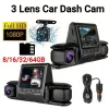 1080p Üçlü Lens Araba Dash Cam Dashcam Ön İç & Arka Hd Araba Dvr 120 ° Açı Döngü Kaydı Yerçekimi Sensörü