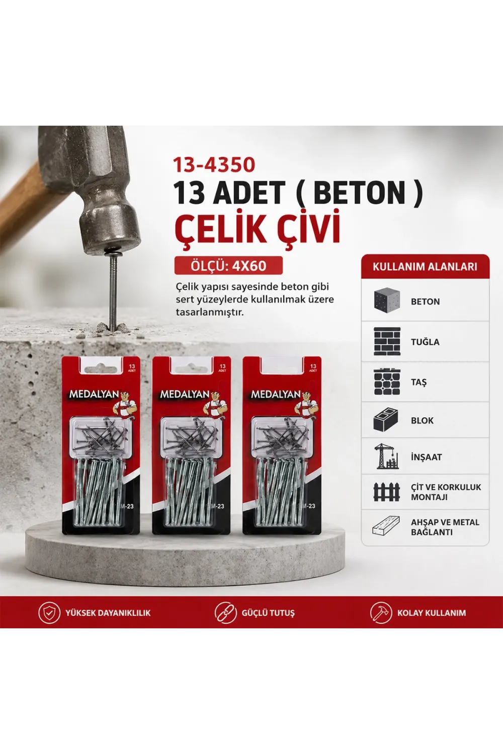 Egonex Medalyan Dl-23 ( 4x60 ) ( 13pcs ) ( Beton ) Çelik Çivi ( 18pcs )*12x12