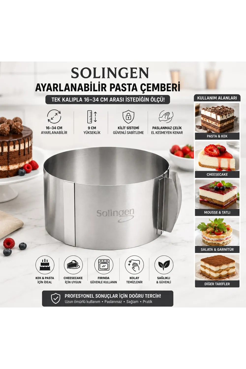 Egonex Solingen Ayarlanabilir Metal Kek Kalıp ( 16-34cm )*24