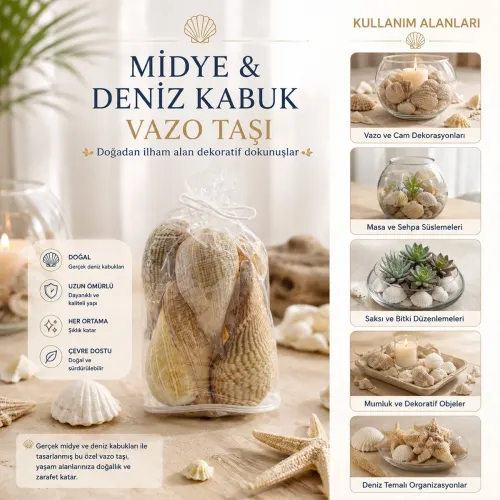 Egonex İbico İ12-252 ( Poşetli ) ( Renkli Mix ) Midye & Deniz Kabuk Vazo Taşı*50