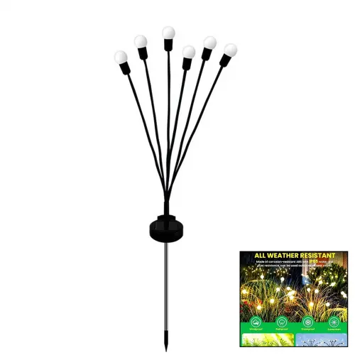 Emka Max-5472 (2pcs) (6lı Toplu Yaylı) (ateş Böceği Çiçek) (solar Led) Bahçe Çit& Yol Aydınlatma (metal Çubuklu) (66cm)*60
