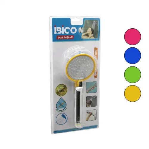 İbico K13-039 (orta Boy) (yuvarlak=8.7cm) Duş Başlık (kademeli) (vakumlu) (krom Gövde-renk.kenar-beyaz Zemin)(sap:14cm)*77