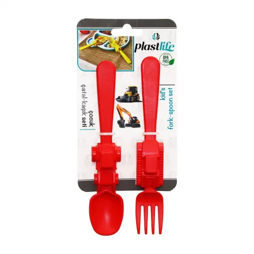 Plastlife Kp-146 Araç Figürlü Plastik Çocuk Çatal & Kaşık Seti*60
