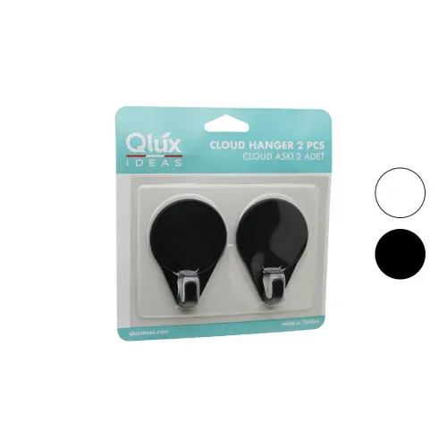 Qlux L-00788 ( 2pcs ) Cloud Askı ( Siyah & Beyaz Plastik ) ( Yapışkanlı Montaj )*60