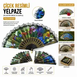 İbico ( Resimli & Tüllü ) Bez Yelpaze ( Plastik Saplı )*12x50