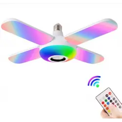 Lamba 4 Kanatlı E27 Duya Takılan Kumandalı Katlanabilir Led Müzik Lamba Işığı Avize Bluetooth Hoparlör