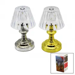 Table Lamp Bzd-mum-101 ( Pilli ) ( Mini ) ( Klasik Model ) Led Abajur Mika Kristal Başlık & Gold & Krom Ayak*120