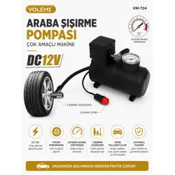 Volemi Çok Amaçlı Araç Lastik Şişirme Pompası ve Hava Kompresörü - 12V / 250 PSI