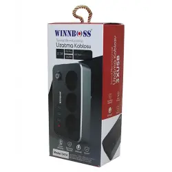 Wınboss-3414 Termal Akım Korumalı ( 2.1a ) ( 3lü Priz ) ( 3xusb ) ( 2mt ) Anahtarlı Uzatma Kablo Siyah*30