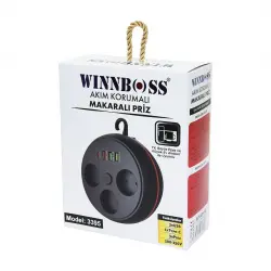 Wınnboss-3395 Siyah Termal Akım Korumalı Makaralı ( 3xpriz ) ( 3xusb ) (1xtype-c) Priz*30