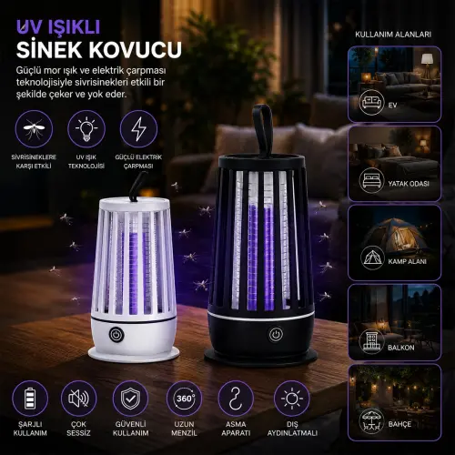 Egonex Hasuba Hs-374 ( Usb Şarjlı & 2 Renk Işık ) ( Asma Aparat & Sessiz Çalışma ) Uv Işıklı Sinek Kovucu*100