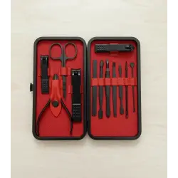 12 Parça Manikür Pedikür Seti Paslanmaz Çelik Deri Çantalı Siyah Tırnak Makası Bakım Seti