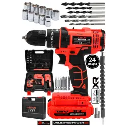 ASSUR 12v Çift Akülü Vidalama Metal Şanzıman Şarjlı Darbeli Matkap