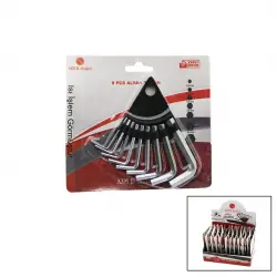 AZM ( 9PCS ) MİNİ & KISA ALYAN ANAHTAR SETİ TAKIM ( NO-1.5 - 2 - 2.5 - 3 - 3.5 - 4 - 5 - 6 - 8 ) ( ÜÇGEN STAND ASKILIK )*24X8