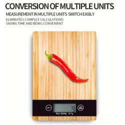 Crown Dijital Hassas Mutfak Tartısı - Terazisi-Hassas Ölçüm 5kg Bambu Görünümlü