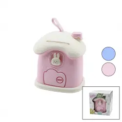 HOUSE BY HOUSE UR-3496 ( BÜYÜK=18X16X18CM ) ( EV MODELİ ) ( KİLİTLİ ) RENKLİ PLASTİK ÇOCUK KUMBARA ( TAVŞAN FİGÜRLÜ )*18