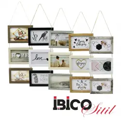 İBİCO İ12-038 ( 3LÜ & MİX AHŞAP RENKLER & TEK RENK ÇERÇEVE & İPLİ & AİLE FOTOLUK ) AHŞAP RESİM ÇERÇEVESİ ( 64 & 15X10CM )*24=K