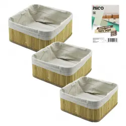 İBİCO İ12-067 ( 3 BOY ) ( KARE ) ( BAMBU KENAR ) ORGANİZER SEPET ( AHŞAP ALTLIK & BEZLİ ) ( 17X17-21X21-26X26CM )*24