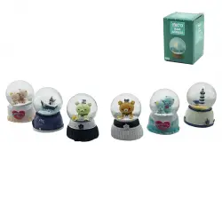 İBİCO İ12-076 ( KÜÇÜK  BOY & 6.5CM ) ( PİLLİ & IŞIKLI ) KAR KÜRESİ CAM ( HAYVAN FİGÜRLÜ & DESEN MİX ) RENKLİ *48